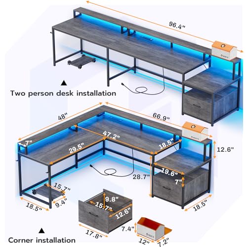 SEDETA L Shaped Gaming Desk with Power Outlet, Black Z948193