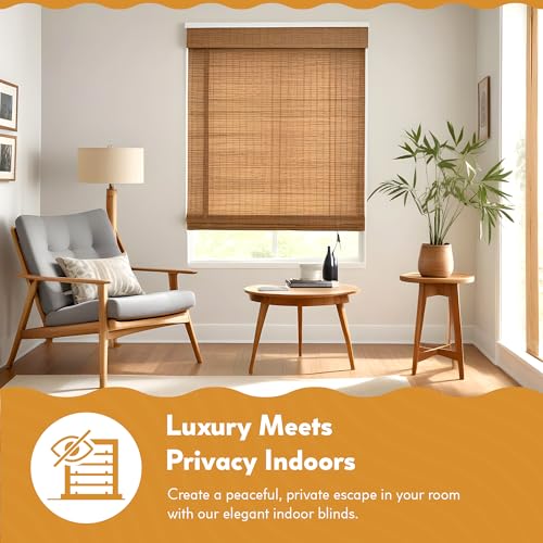 Radiance Cordless Bamboo Roman Shades for Windows - Flatstick Blinds - Driftwood - 28.5 in. W x 64 in. L W228