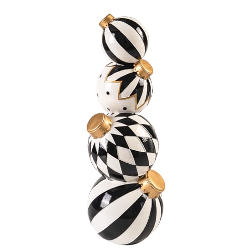 14.6" Snowman Christmas Decorations Indoor, Black and White Checkered Resin Xmas Figurine Gift, Rustic Farmhouse Winter Holiday Table Top Centerpiece Mantel Shelf Desk Home Decor Statue