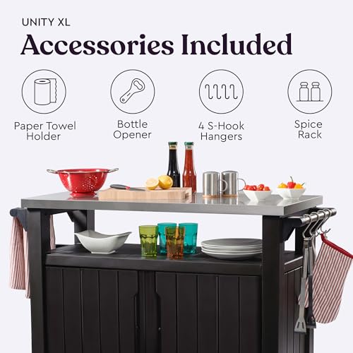 Keter Outdoor Rolling Table Cart with Wheels, Dark Brown V22486
