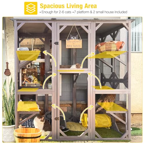 Aivituvin Cat House Outdoor Catio with Large Door, Wooden Cat Cage Indoor Playpen, 70 Inch I919236