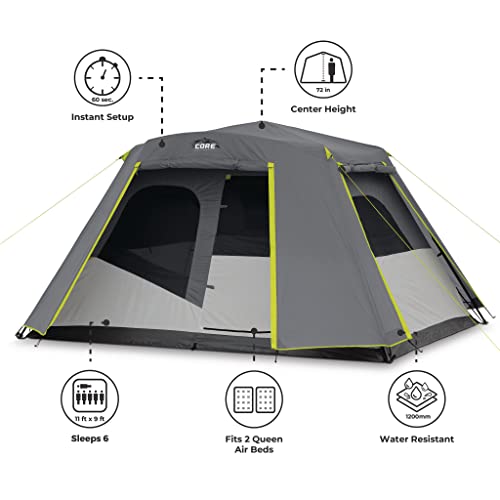 CORE Instant Cabin Tents 6 Person Family Pop Up Camping Tent R26561