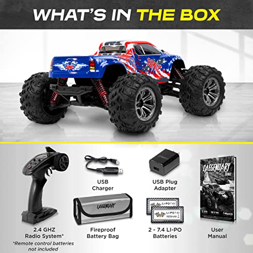 LAEGENDARY Remote Control Car 1:10 Scale 4x4 Off-Road RC Truck with Two Batteries G73027