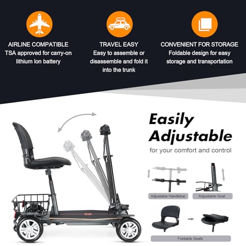4 Wheel Lightweight Travel Mobility Scooter for Adults Seniors, Foldable, 280lbs Capacity J883563