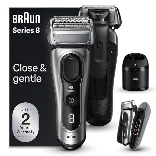 Braun Series 8 8577cc Electric Razor for Men, 4+1 Shaving Elements & Precision Long Hair Trimmer, 5in1 SmartCare Center, Close & Gentle Even on Dense Beards, PowerCase for Mobile Charging, Wet & Dry