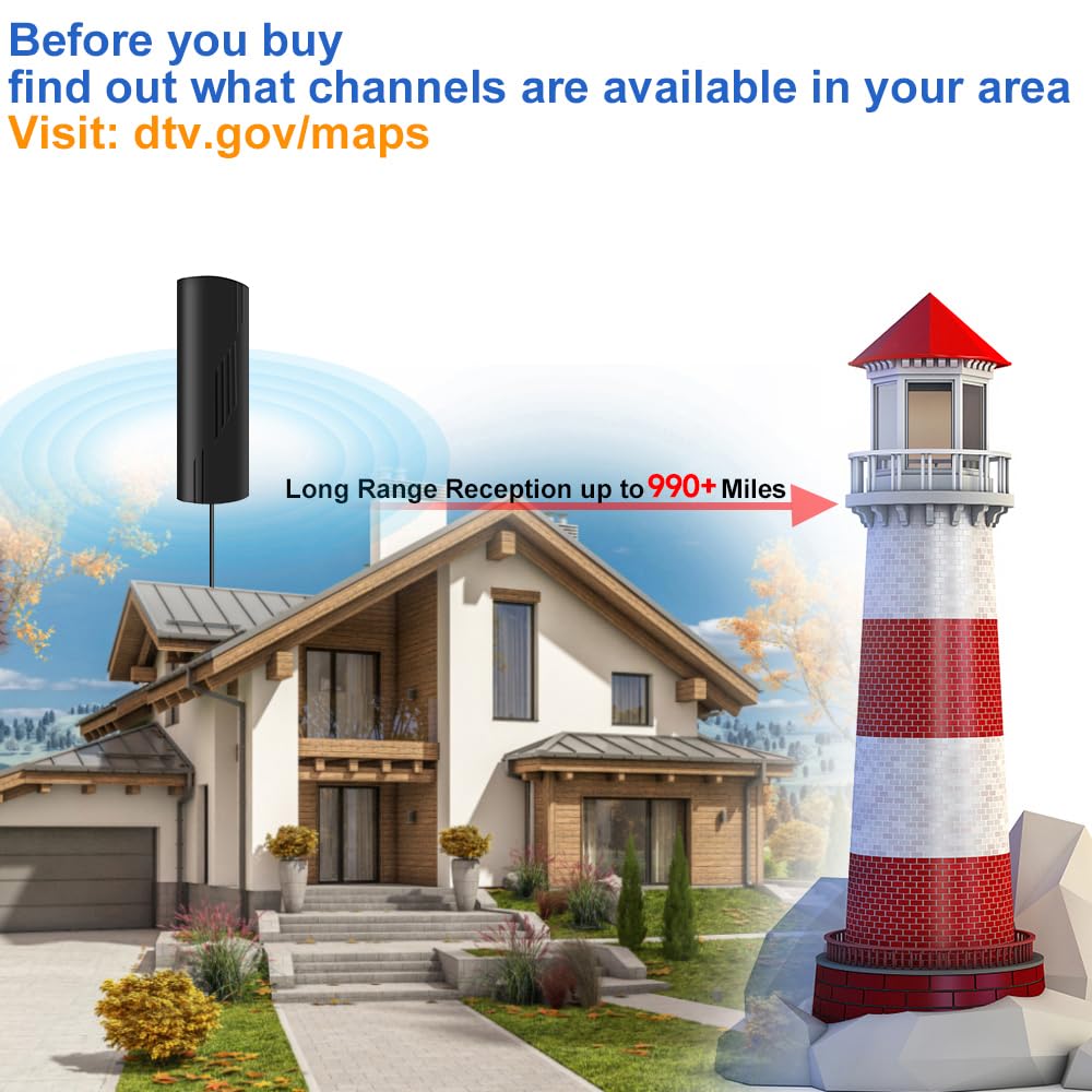TV Antenna Indoor with Amplifier, 36ft Coax Cable, 8K 4K 1080p Y801