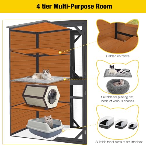 Aivituvin Large 4-Tier Catio Outdoor Indoor Cat Enclosure House with Weatherproof Roof W524
