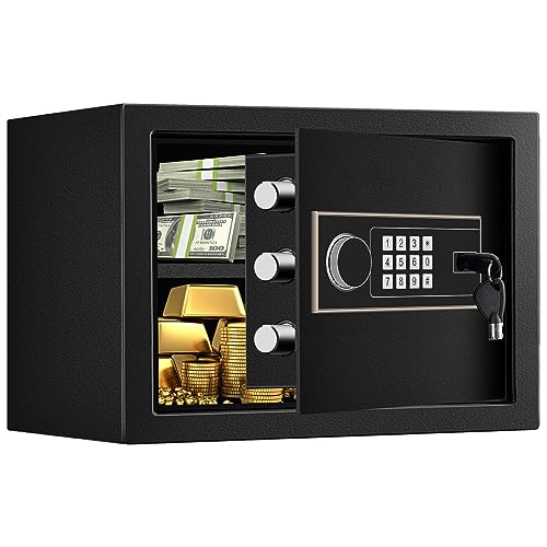 1.0 Cubic Feet Safe Box Fireproof Waterproof, Digital Home Security Safe with Programmable Keypad Lock and Spare Keys, Removable Shelf, LED Light for Document Money Jewelry Valuables