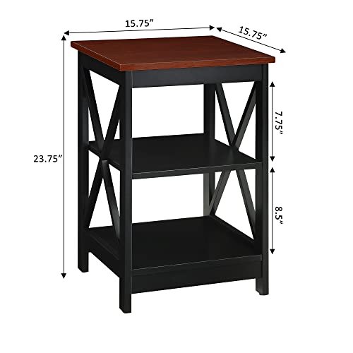 Convenience Concepts Oxford End Table with Storage Shelves, White Faux Marble/Black N969