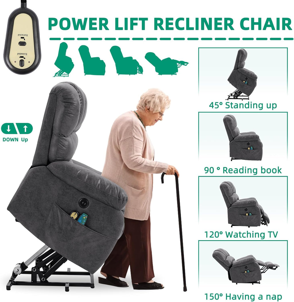 VIVIJASON Power Lift Recliner Chair with Heat & Massage for Elderly, Gray T499