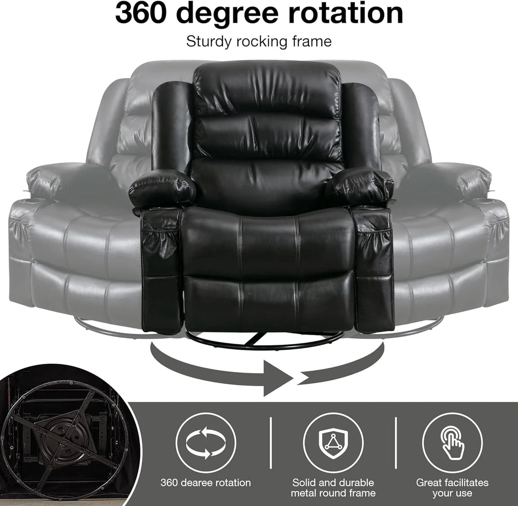 Massage Chair Recliner with Heat and USB Port, Swivel Rocking for Elderly (Black) A139032