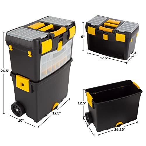 Stalwart Rolling Tool Box with Wheels, Foldable Handle, Removable Top H6527