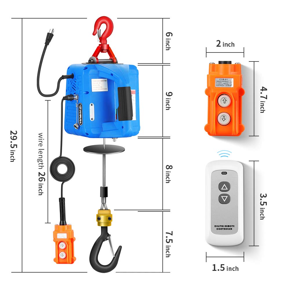 ANBULL 3 in 1 Electric Hoist Winch 1100LBS, 110V with Remote Control B4864