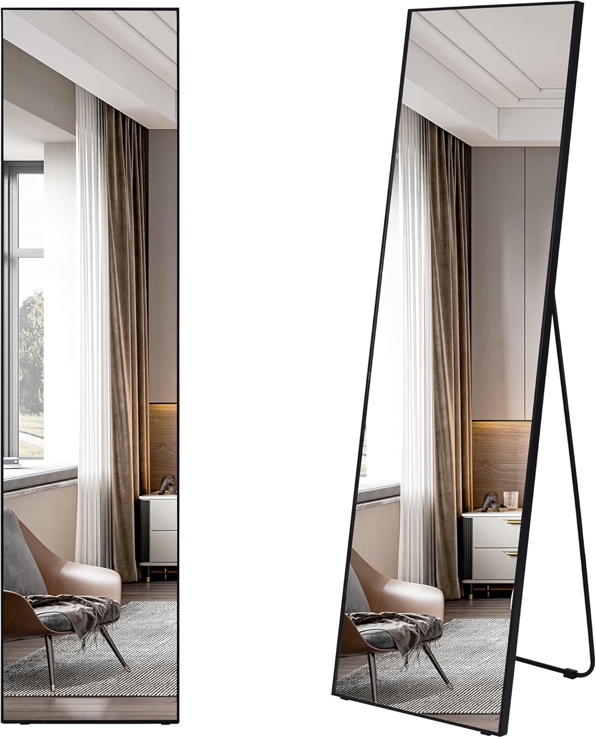 LVSOMT Full Length Mirror with Stand, 63"x16", Black W7641