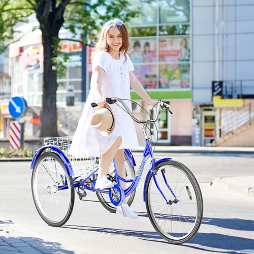 Adult Tricycle with Large Basket 24/26 Inch, 7-Speed 3-Wheel Bike I7207