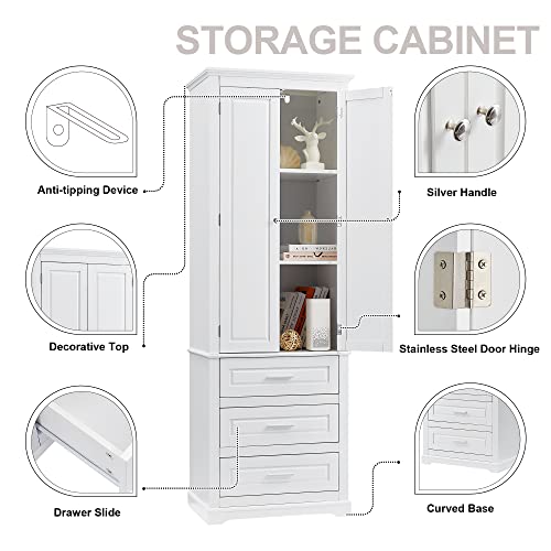 Tall Bathroom Storage Cabinet with 2 Doors and 3 Drawers, White S52783