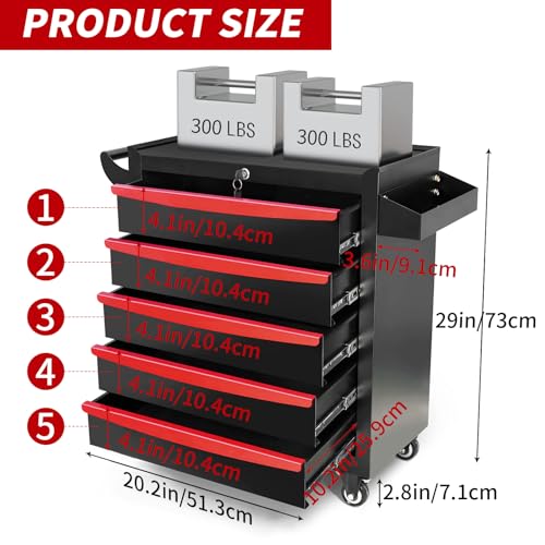 Rolling Tool Chest, Metal Tool Box with 5 Drawers, Lockable Garage Storage Cabinet Q978
