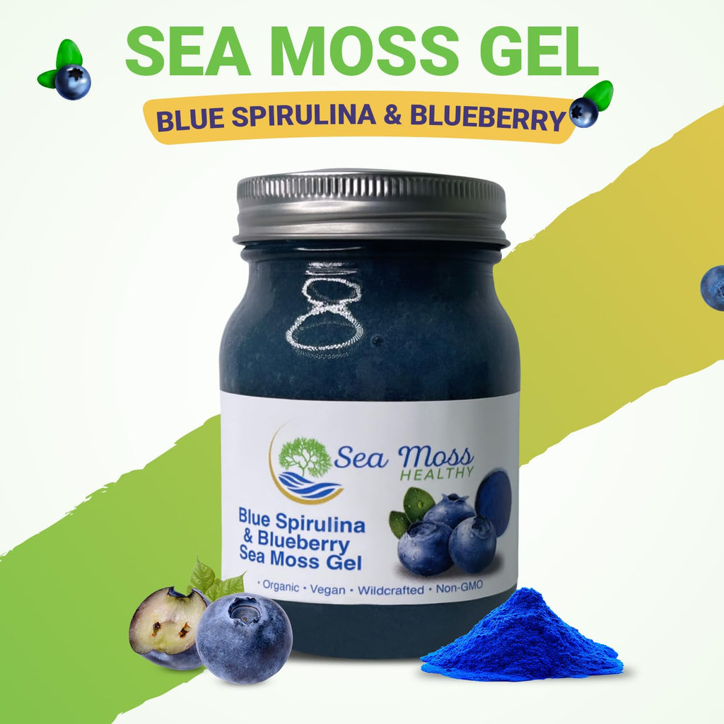 Sea Moss Gel Wild Harvested Non-GMO Vegan Blue Spirulina Blueberry 16 oz B850219
