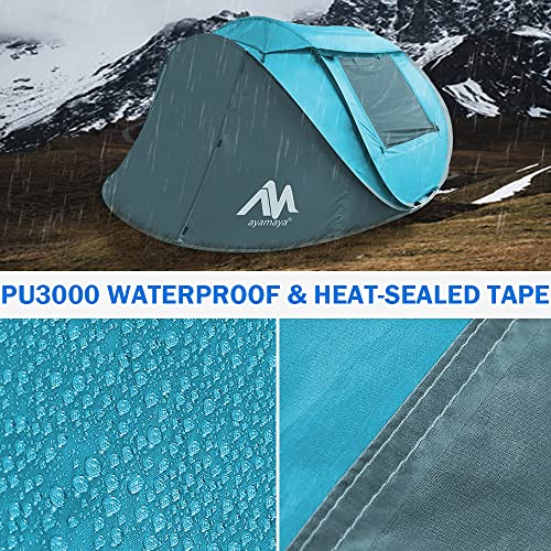 4 Person Pop Up Tent for Camping - AYAMAYA Waterproof Instant Family Tent with Skylight and Removable Rainfly I990