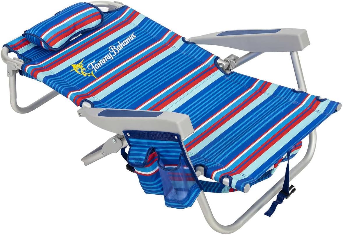 Tommy Bahama 2 Pack Backpack Beach Chair 5 Position Lay Flat Blue Stripes O568