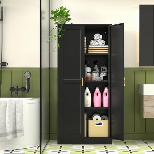 60 Inch Tall Metal Pantry Cabinet with Doors and Shelves, Black X4352