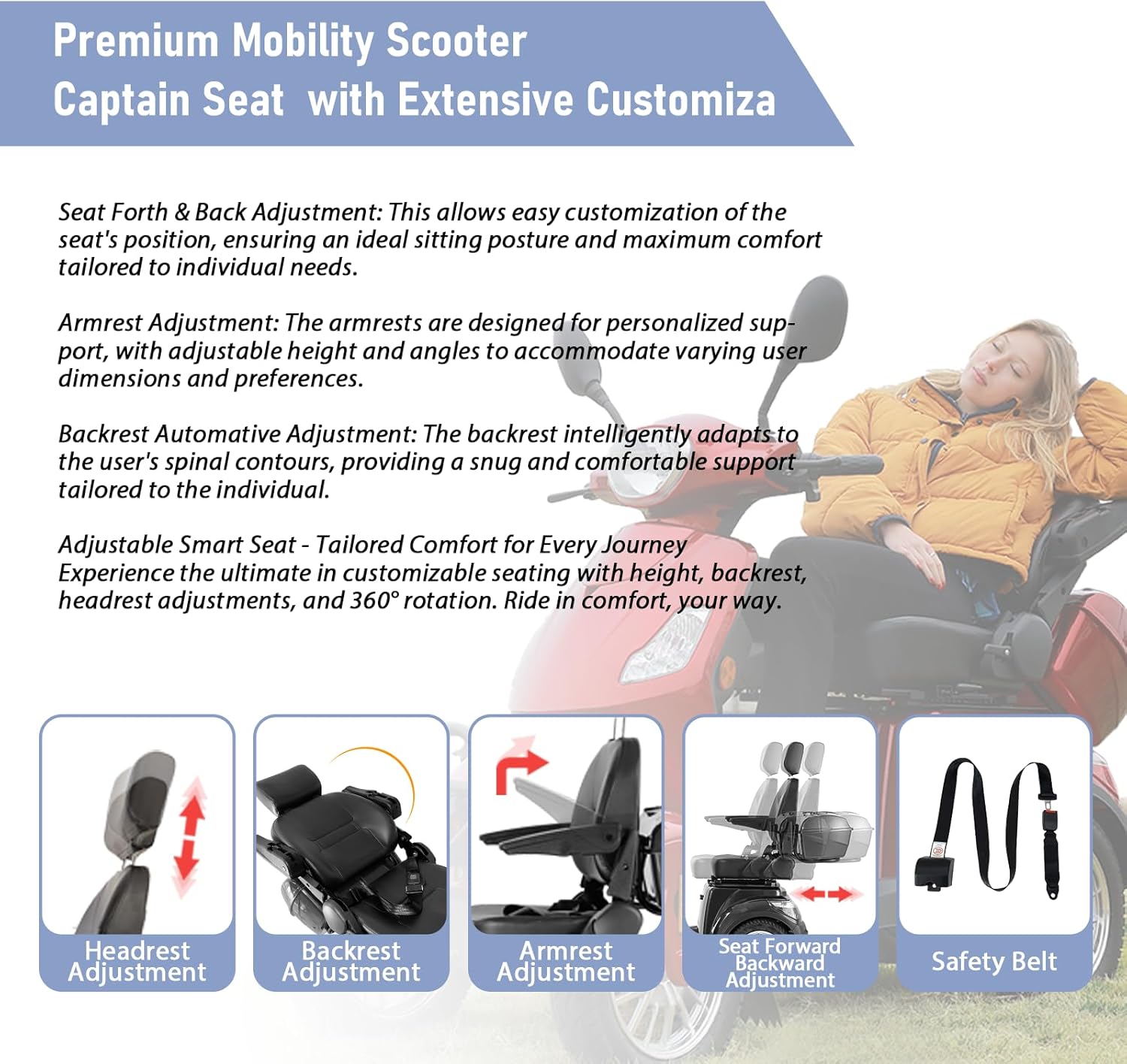 Heavy Duty 4-Wheel Mobility Scooter 800W for Adults & Seniors, Blue I848