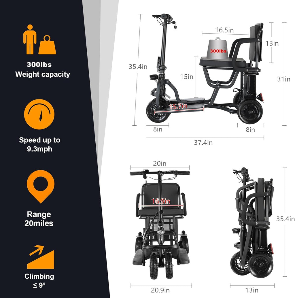 Folding Mobility Scooter for Adults, Dual Front Wheels, Airline Approved O460196