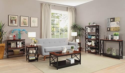 Convenience Concepts Oxford End Table with Storage Shelves, White Faux Marble/Black N969