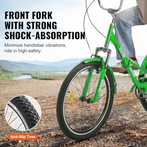 VEVOR Folding Adult Tricycle 24-Inch 3 Wheel Cruiser Bike with Basket, Green Z765777