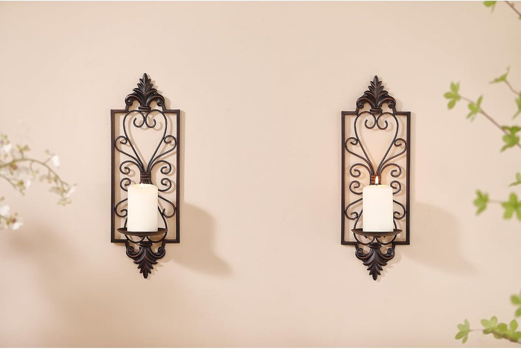 Bronze Metal Candle Sconces Wall Decor Set of 2 C53929