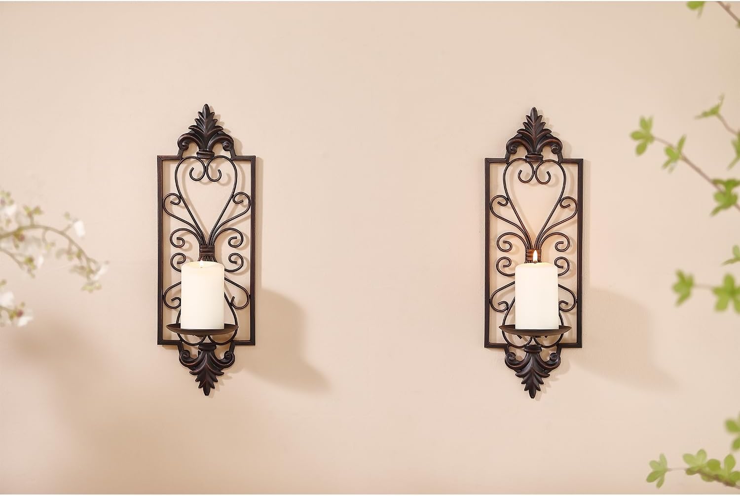 Bronze Metal Candle Sconces Wall Decor Set of 2 C53929