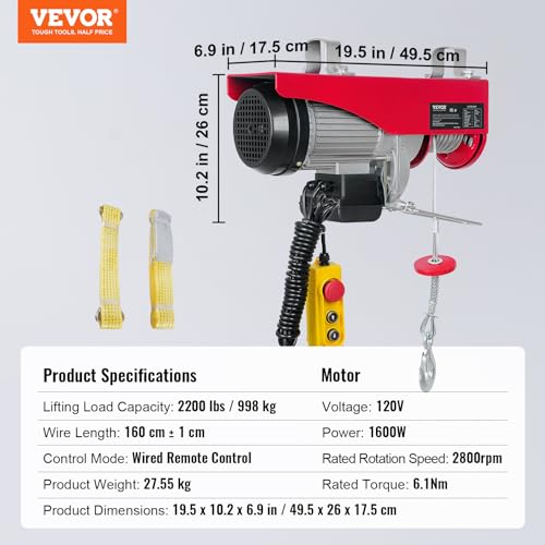 VEVOR Electric Hoist 2200LBS 110V with Remote Control Q127360