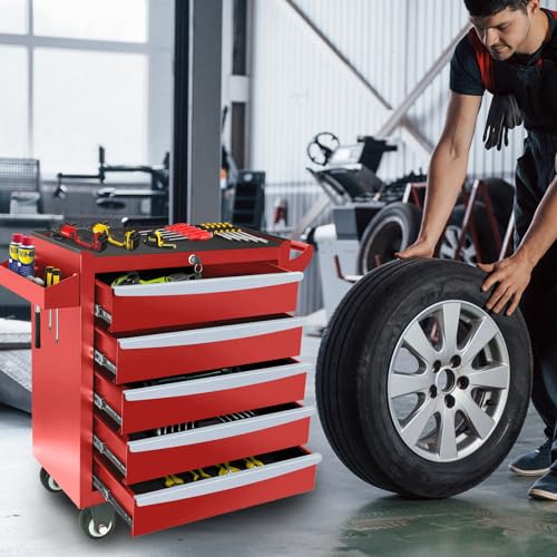 Rolling Tool Chest, Metal Tool Box with 5 Drawers, Lockable Garage Storage Cabinet Q978