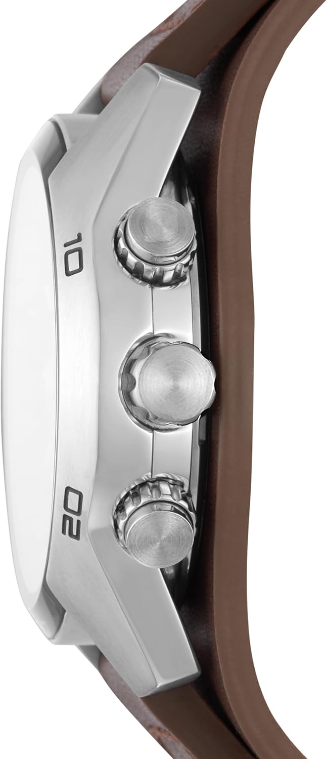 Fossil Men's Coachman Quartz Chronograph Watch, Silver and Brown Leather Z610