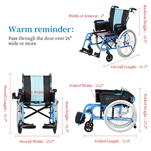 Lightweight Self-Propelled Wheelchair 20" Seat Foldable with Travel Bag T401