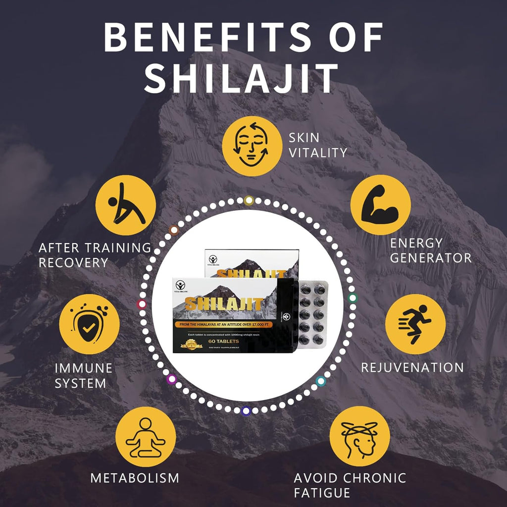 Shilajit Tablets 1000mg, Pure Himalayan Organic Supplement with Fulvic Acid & Trace Minerals G27547