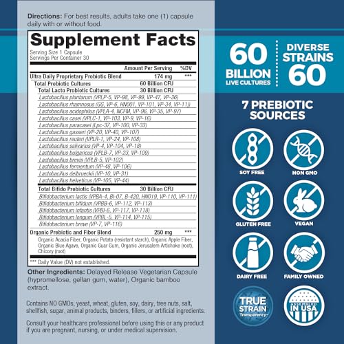 Vital Planet Vital Flora Ultra Daily Probiotic 60 Billion CFU 30 Capsules E263906