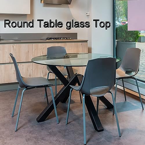 SAGIDAR Round Tempered Glass Table Top for Dining, Clear, 15-40IN H315916