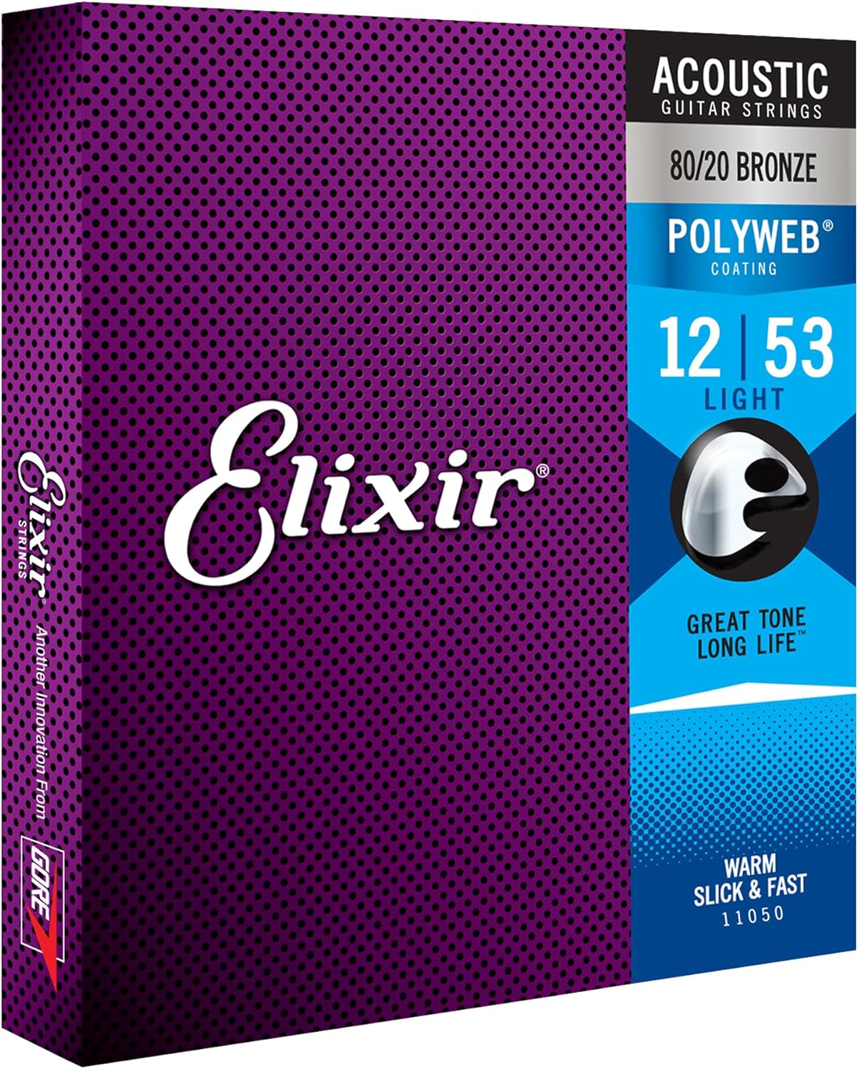 Elixir Strings, Acoustic Guitar Strings, 80/20 Bronze with POLYWEB Coating, Longest-Lasting Warm Tone with Comfortable Feel, 6 String Set, Light 12-53