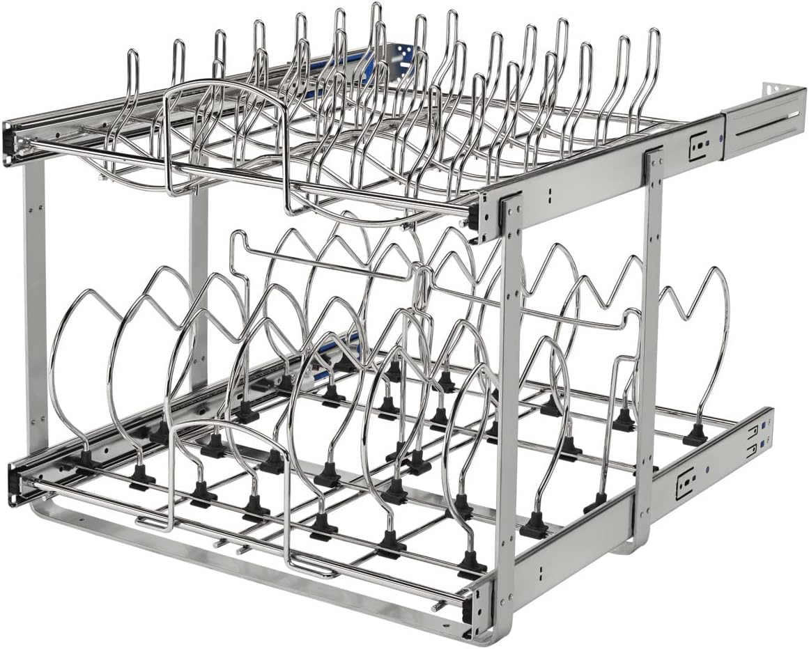Rev-A-Shelf Two-Tier Steel Wire Pullout Cookware Cabinet Organizer w/Soft-Close