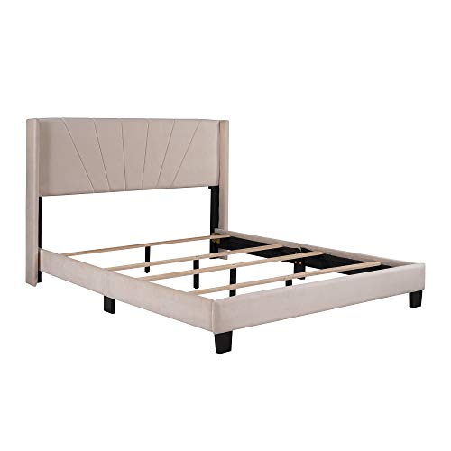 Queen Size Velvet Upholstered Platform Bed with Headboard and Wood Slat Support I749440