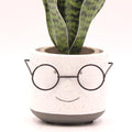 Face Planter Pot with Drainage, Cute 4 inch Head Plant Pot with Glasses (Green)