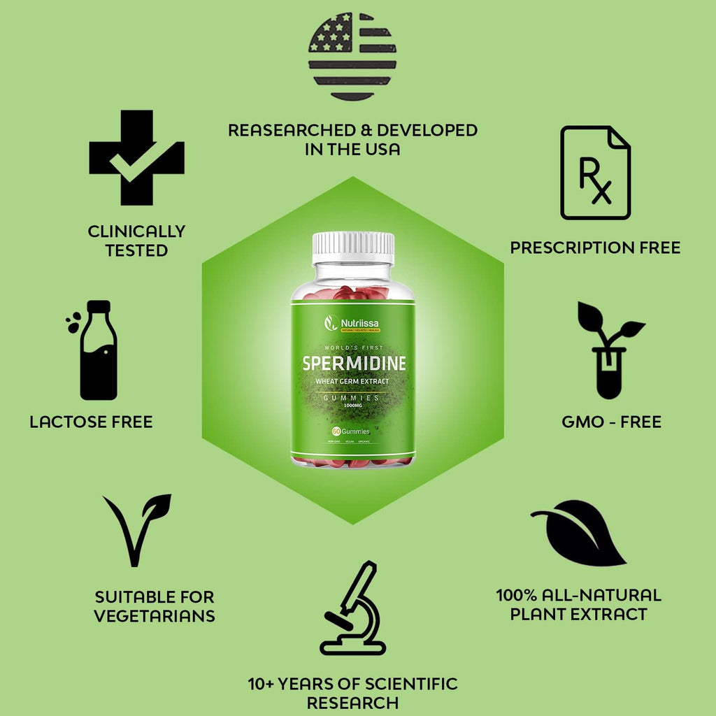 Organic Wheat Germ Extract Spermidine Gummies with Thiamine and Zinc - 1000mg, 60ct D980105