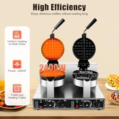 Commercial Electric Waffle Maker 2400W Double-Head Non-Stick Belgian K169