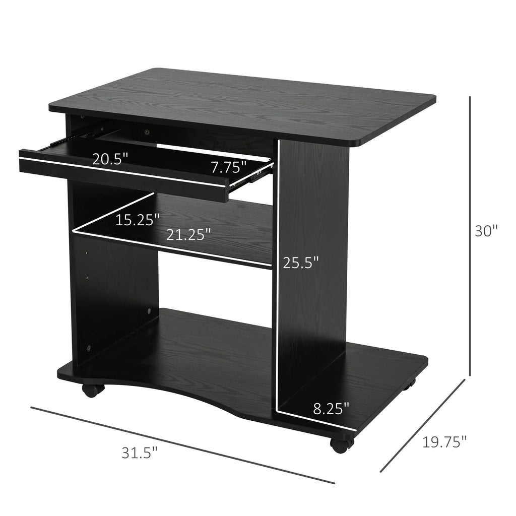 HOMCOM Computer Desk Cart, Mobile Office Workstation with Keyboard Tray, Black S416001