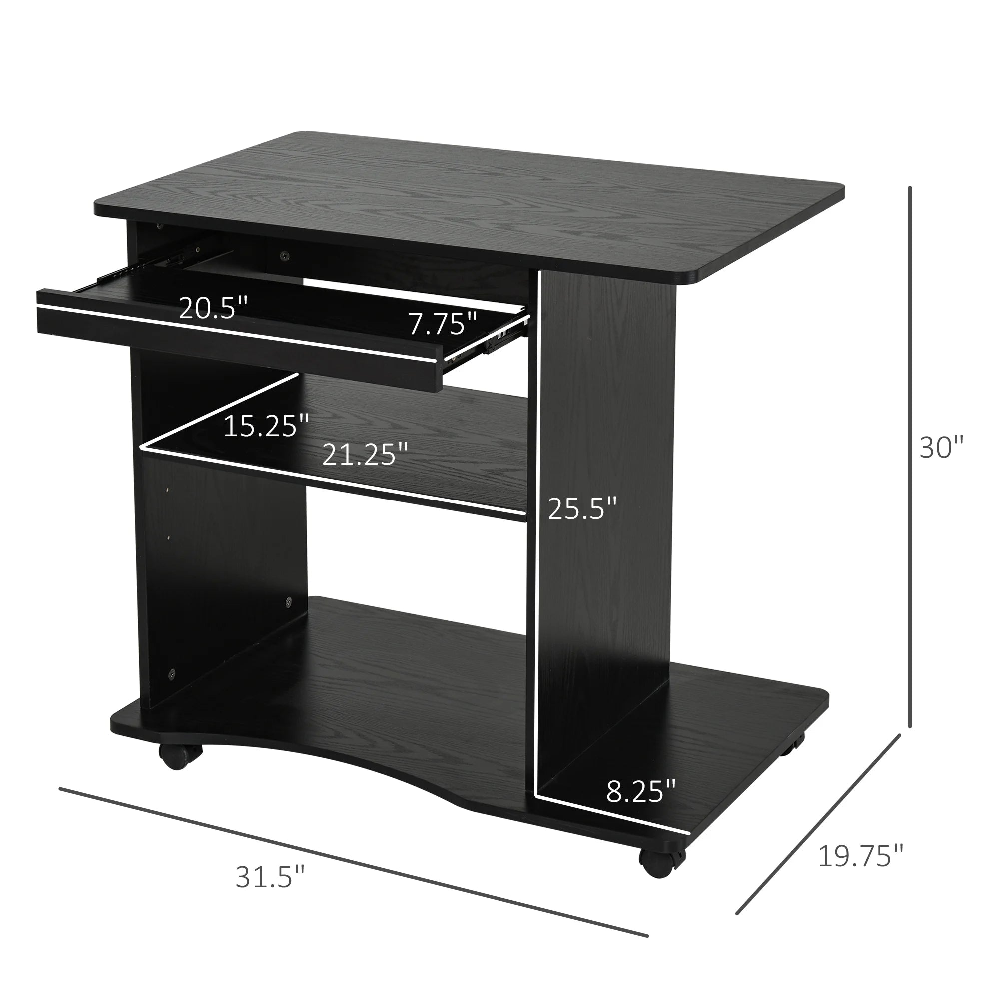 HOMCOM Computer Desk Cart, Mobile Office Workstation with Keyboard Tray, Black S416001