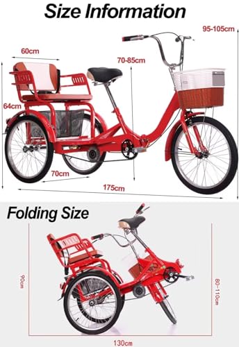 Folding Adult Tricycle with Back Seat, 3-Wheel Cruiser Bike D82805