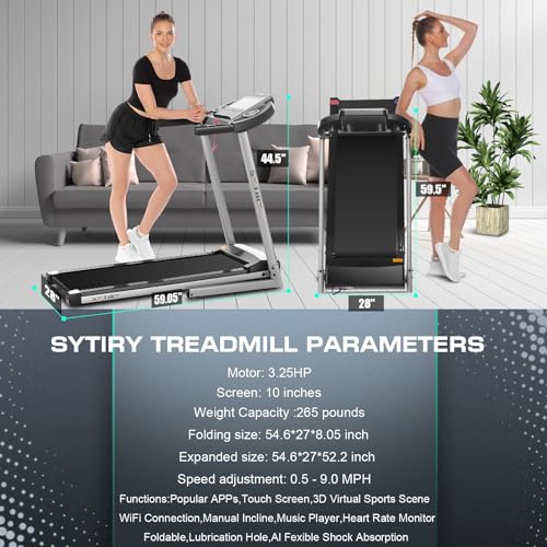 SYTIRY Folding Treadmill with WiFi and TV Screen for Home K729226