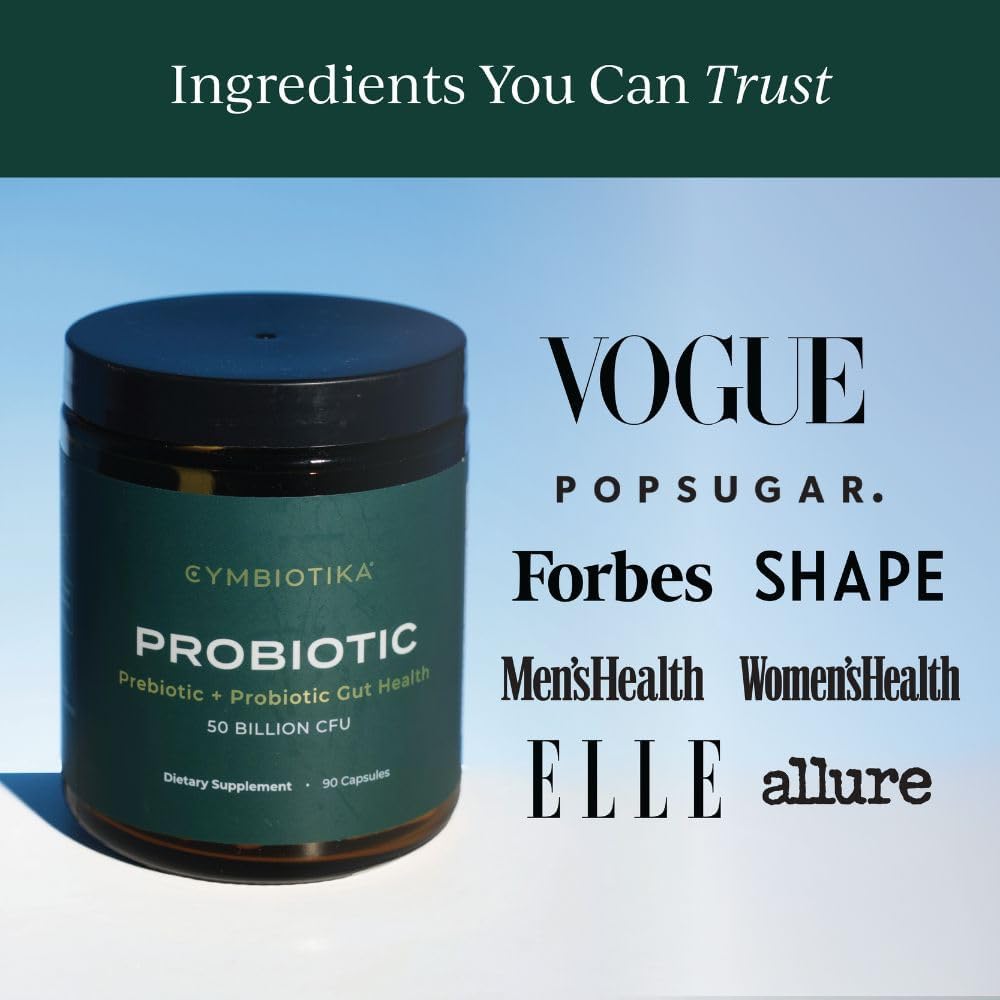 CYMBIOTIKA Probiotic + Prebiotic Gut Health Supplement, 50 Billion CFU, 90 Capsules H66606