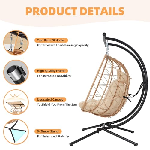 YOLENY Oversized Double Egg Chair with Adjustable Canopy and Cushion B4330